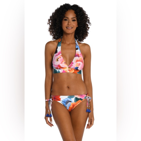 NWOT LA BLANCA Floral Rhythm Side Tie Hipster Bottoms Size 12 - Picture 4 of 12